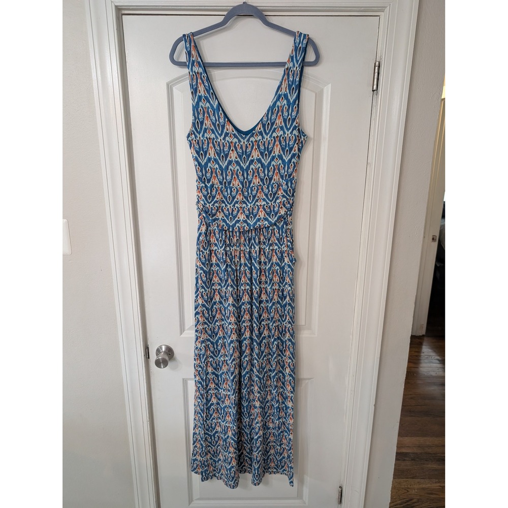 Vanessa Virginia Anthropologie Blue Ikat Maxi Dress Sleeveless large jersey Boho - Picture 1 of 7